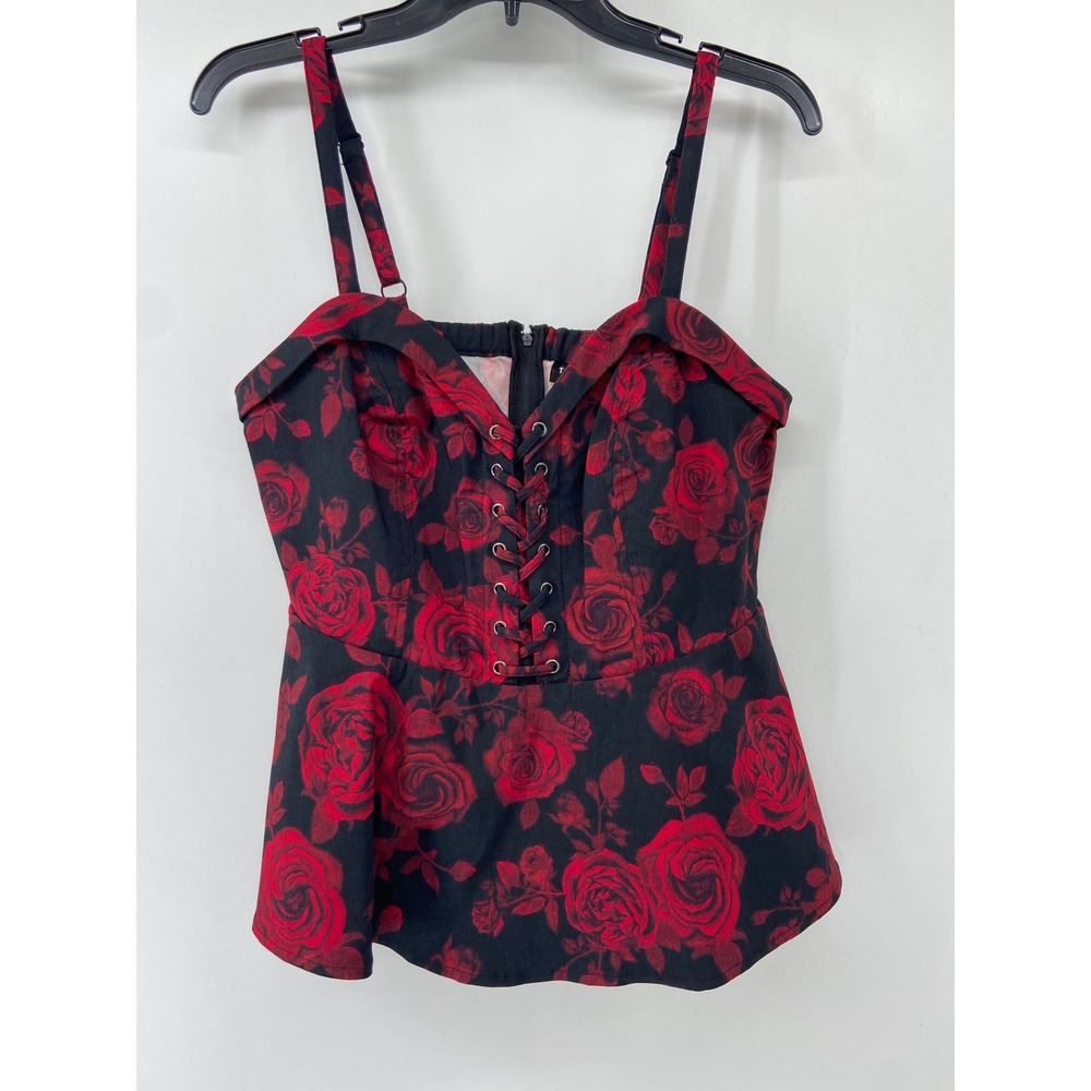 Torrid Lace Up Corset Top Women 00 Red Rose Floral Babydoll Pinup Renaissance